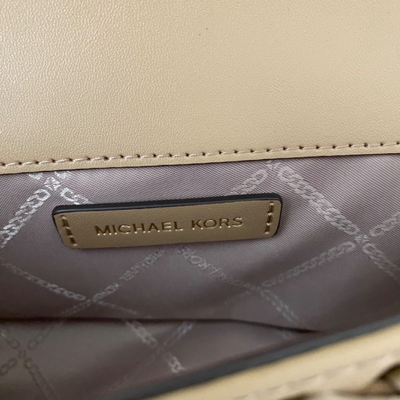 NEW! Michael Kors Tribeca Small Hand-Woven Leather Shoulder Bag Camel $398 - Picture 7 of 15